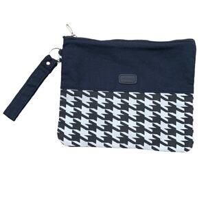 Mel Boteri Women Black White Canvas Houndstooth Zip Top Clutch Purse Bag 9"x11"